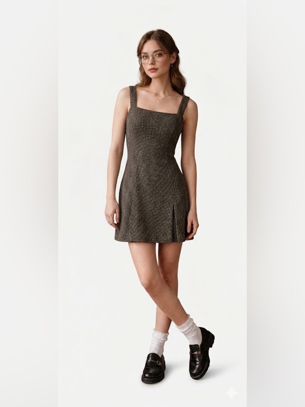 Vintage NWT Mondi Virgin Wool Cotton Knit Overall Jumper Dress Brown Size small